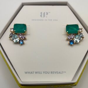 Bomb Party A Symphony of Gems Emerald Cubic Zirconia Cluster Earrings NWT